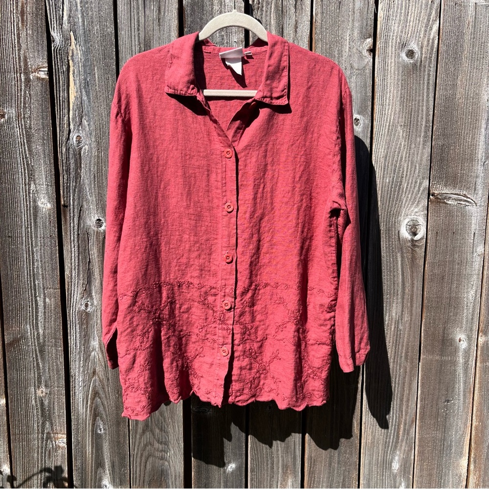 Hot Cotton by Marc Ware rust colored button down linen shirt size medium